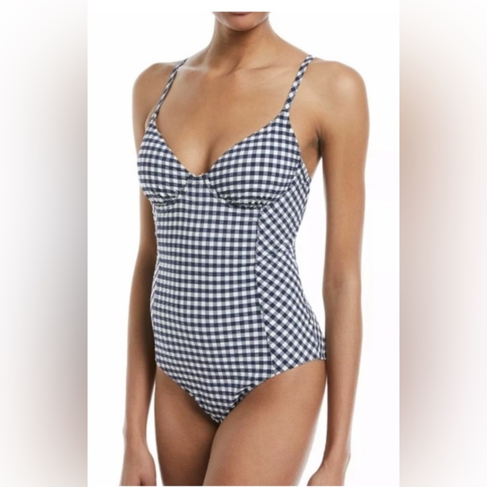 Tory Burch Swimsuit One Piece 
Navy and White Gingham Pattern Swimsuit Size M